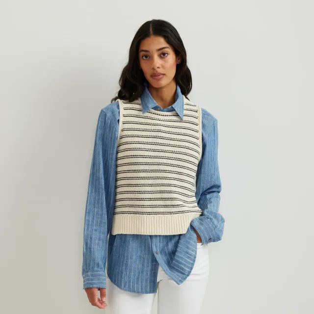 Eddie Bauer Striped Sweater maiou dama crem dungi