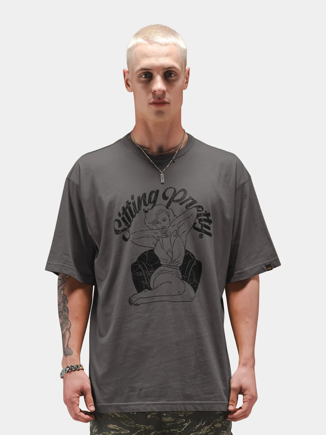 Alpha Industries Sitting Pretty tricou gri Mid Gray bumbac
