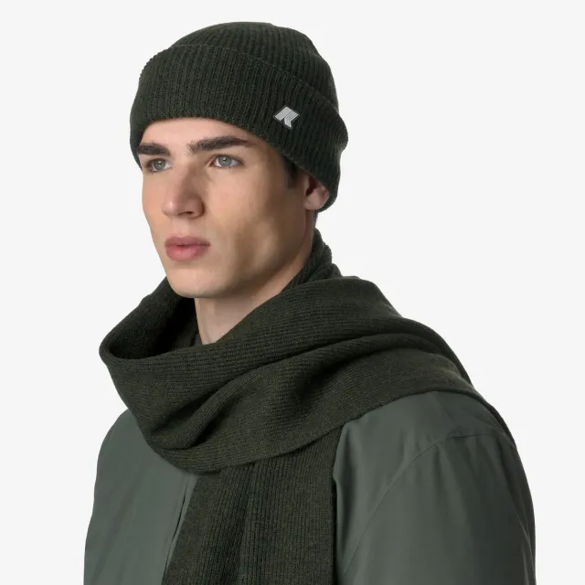 K-Way Brice Cardigan Stitch caciula verde melanj lana
