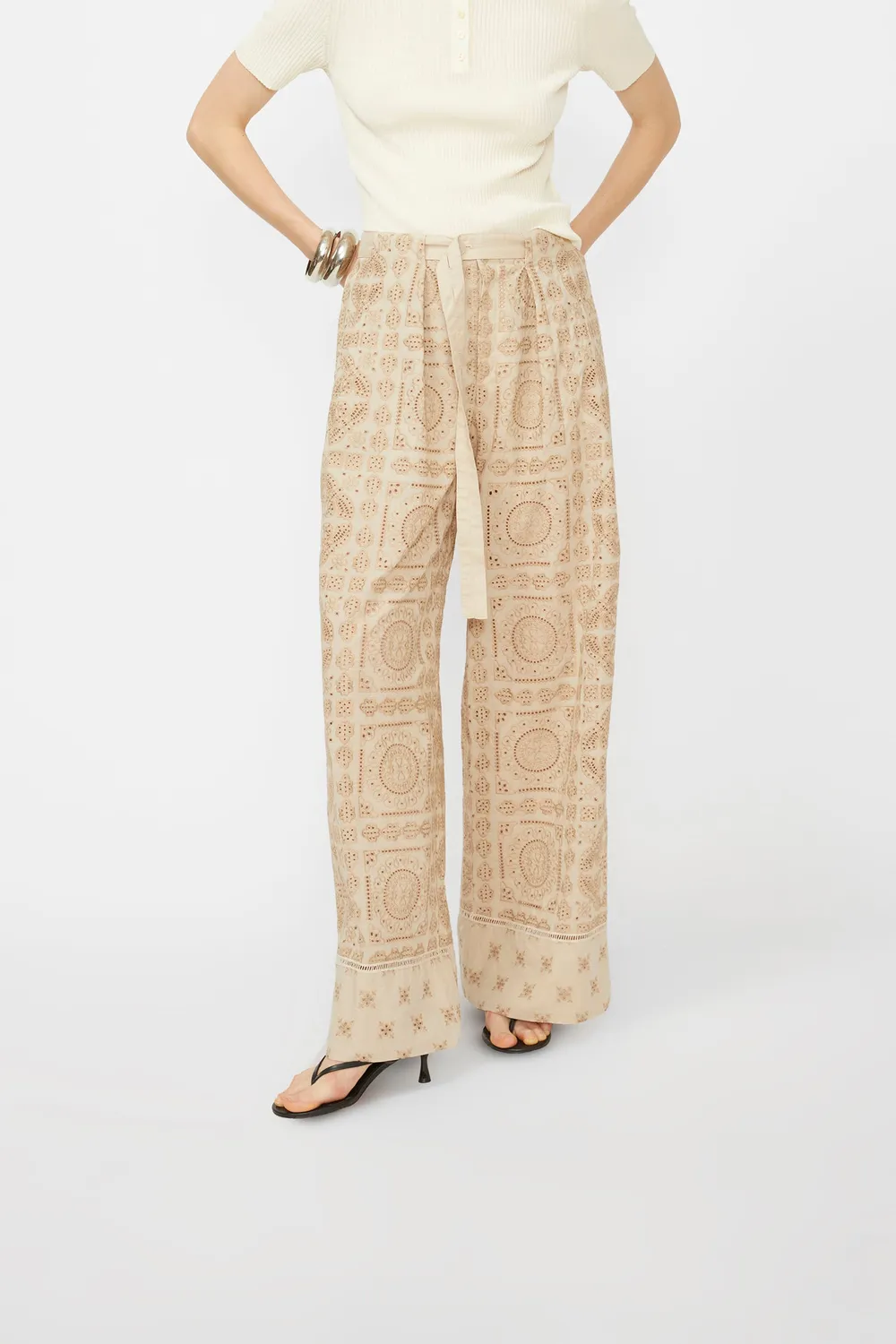 Isabelle Blanche pantaloni bumbac bej dusty sand