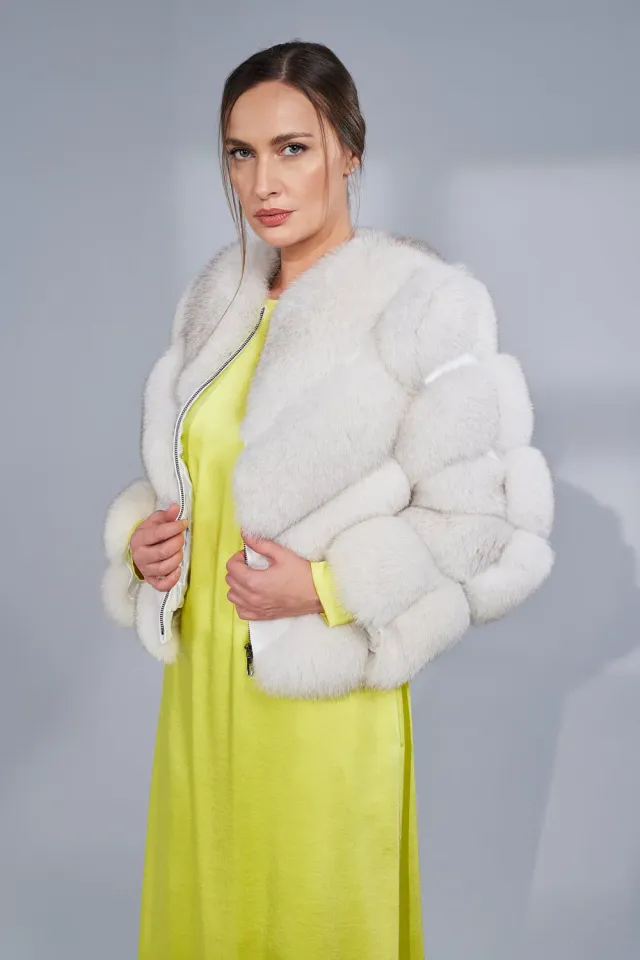Mareus Haină blană vulpe 274 alb natural model V