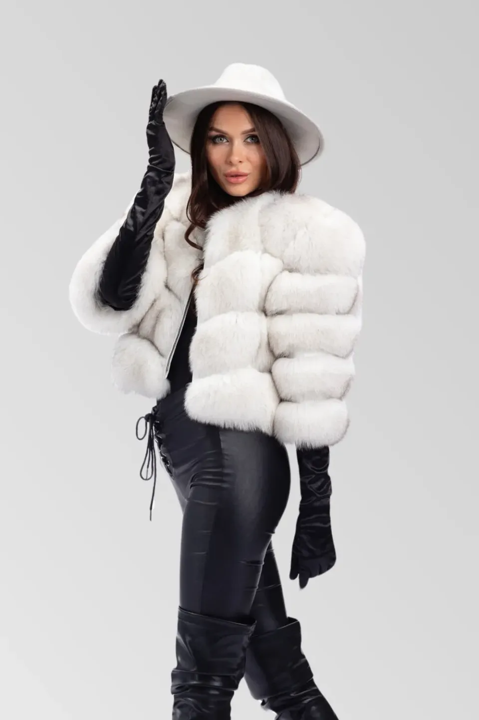 Mareus 247 haină blană vulpe polară Natural scurtă