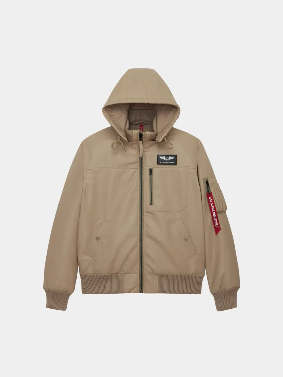 Alpha Industries Faux Leather Hooded Rib geaca vintage khaki