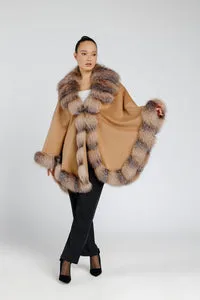 Mareus Bronz 389 capă cașmir blană vulpe oversized