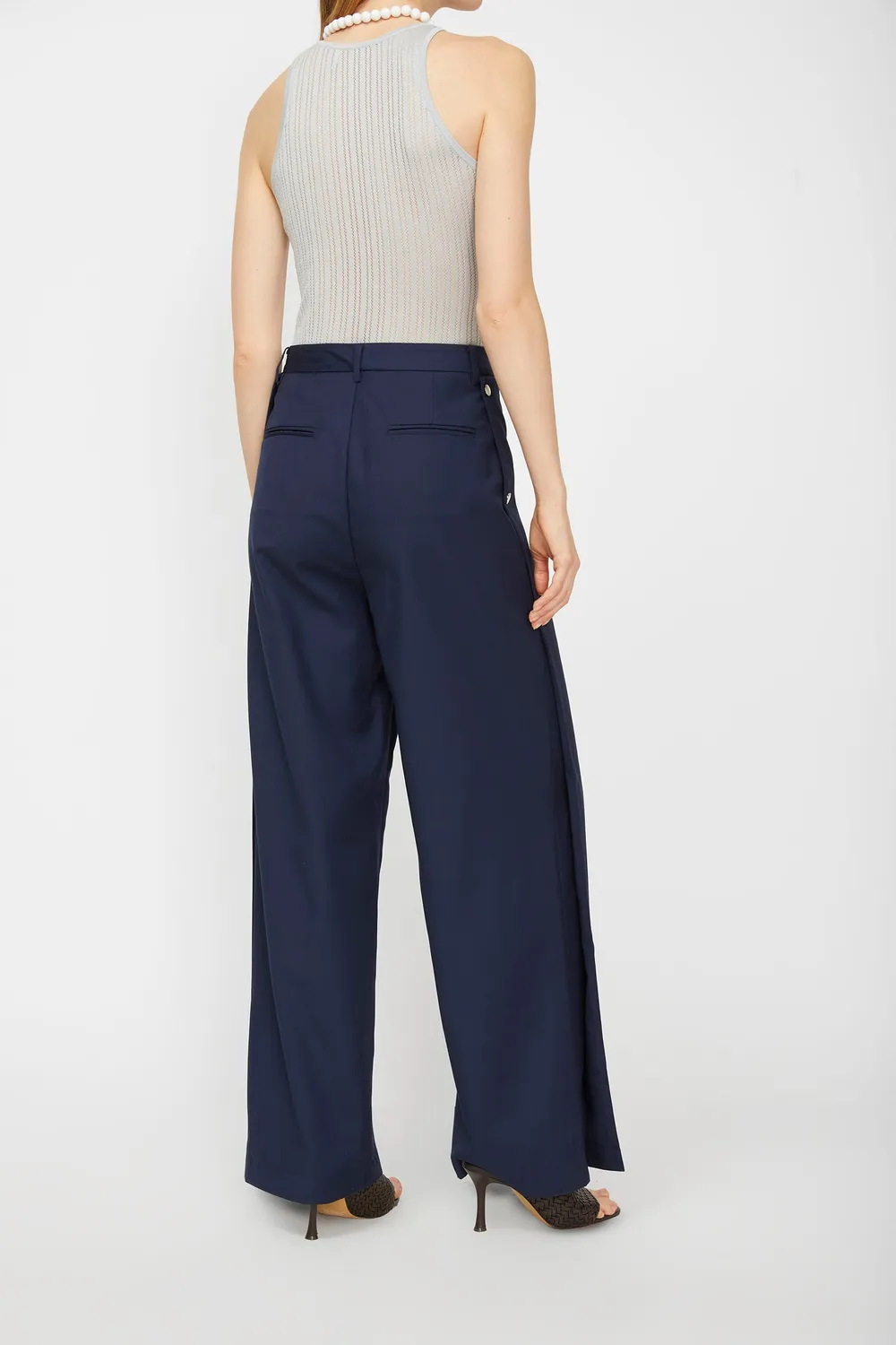 Isabelle Blanche pantaloni bleumarin M cu pliuri
