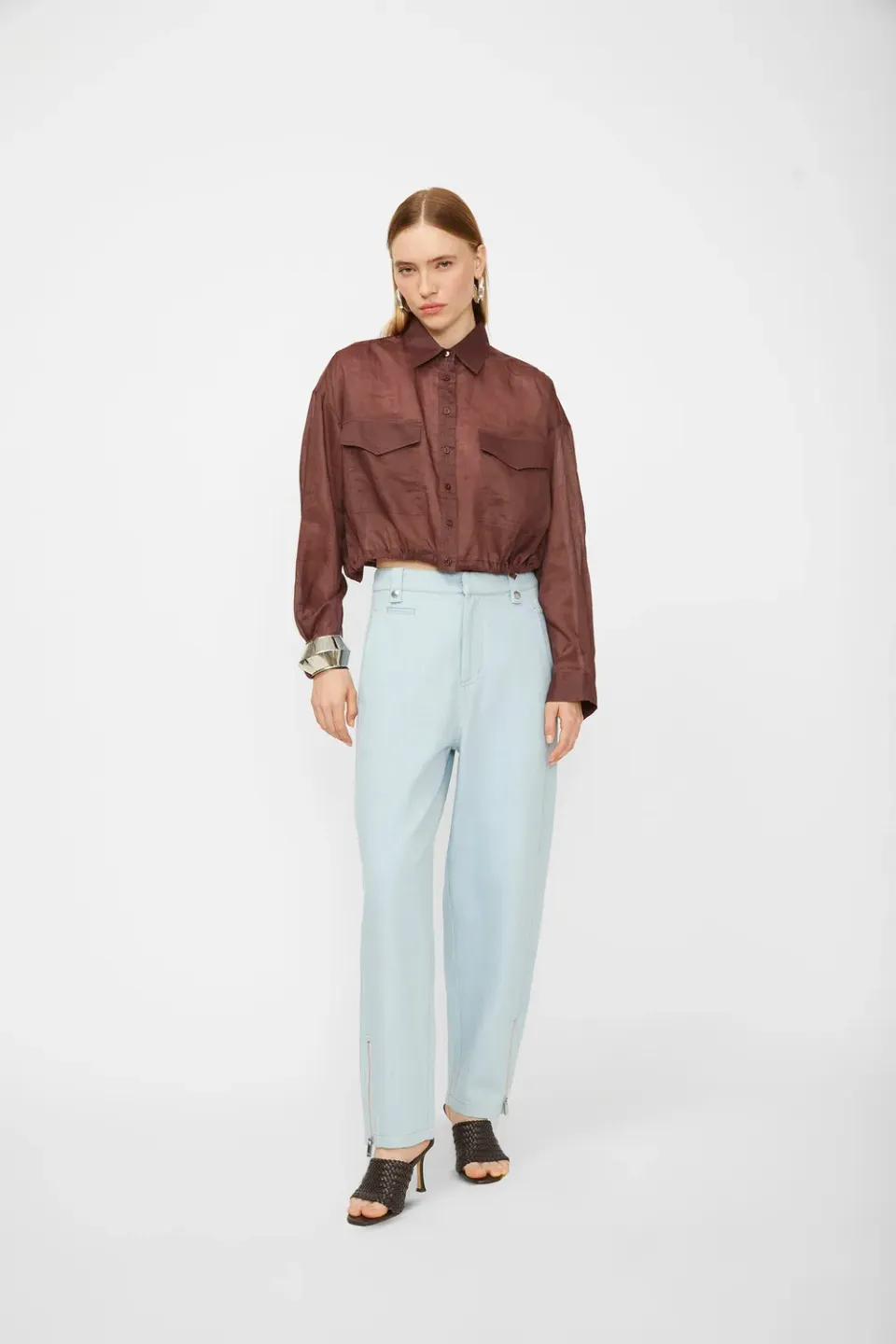 Isabelle Blanche pantaloni denim bleu fermoar bumbac
