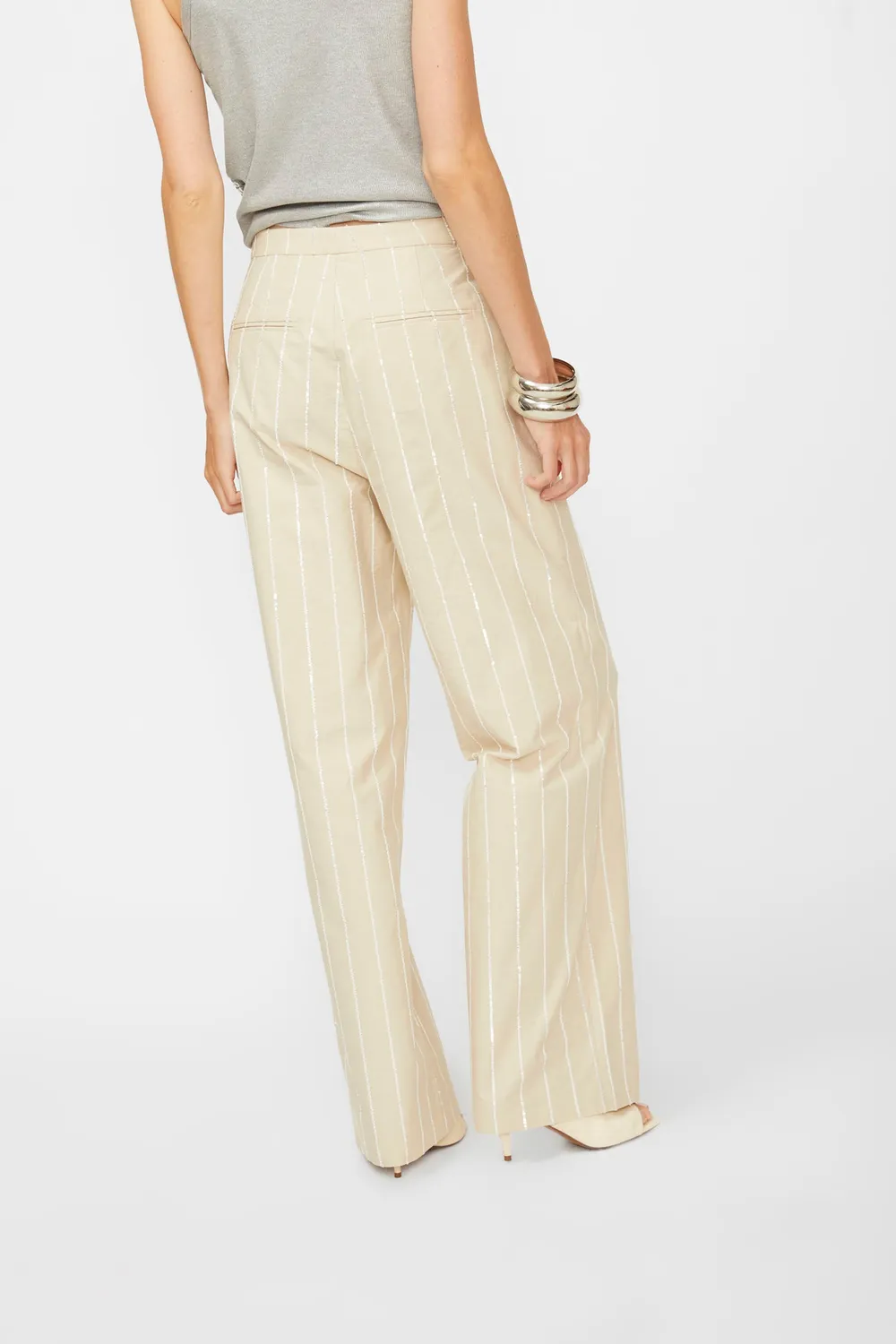 Isabelle Blanche pantaloni bej bumbac paiete dungi