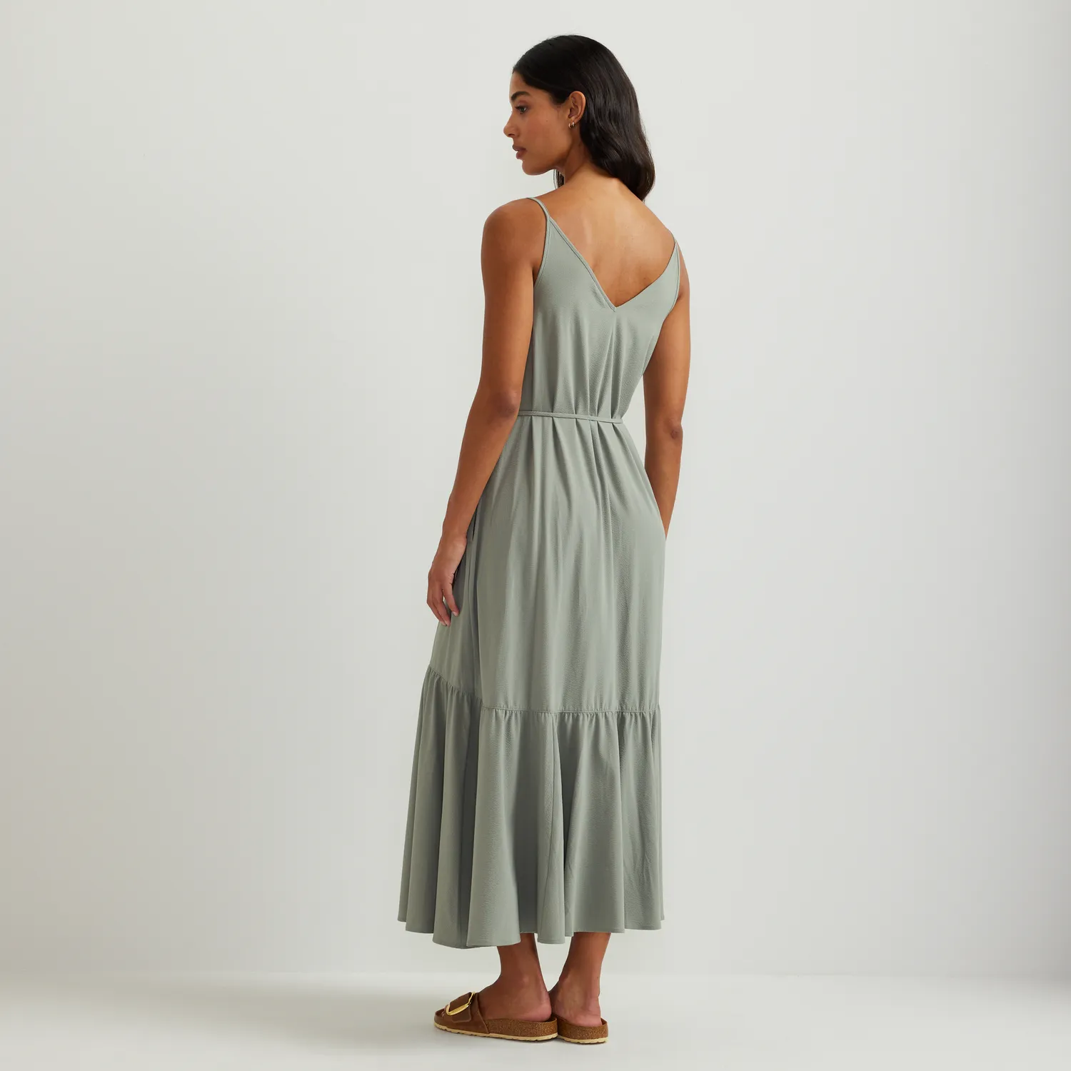 Eddie Bauer Rio Textured Tiered Midi rochie Sage seersucker