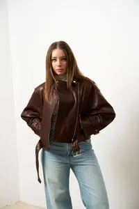 Mareus 626 geacă piele damă amber cognac oversized