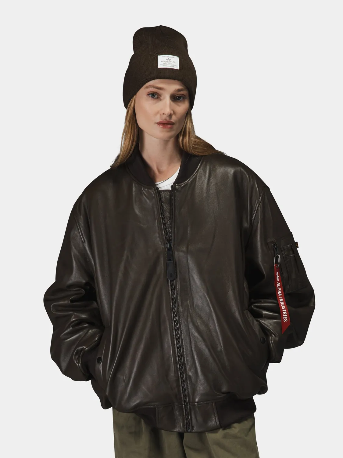 Alpha Industries MA-1 Leather Bomber geacă espresso piele napa
