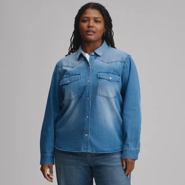 Eddie Bauer Western Denim cămașă damă denim albastră