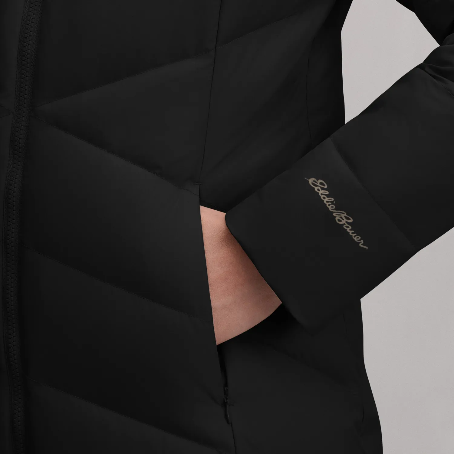Eddie Bauer Classic Down Parka palton puf damă negru lung