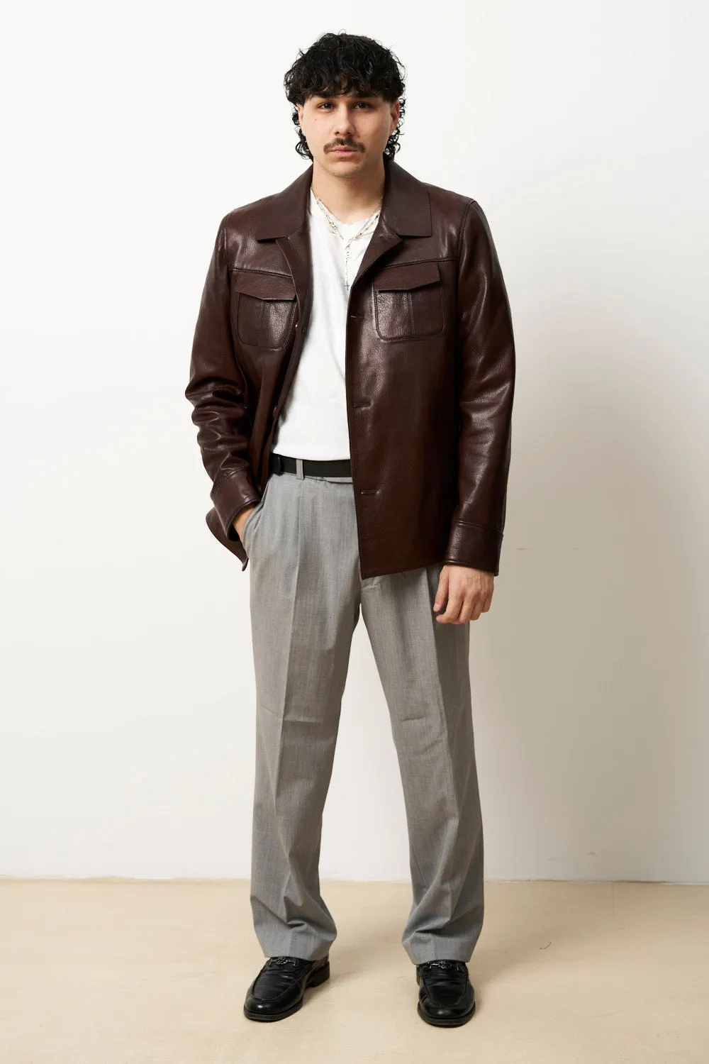 Mareus 618 geaca piele barbati cognac brown