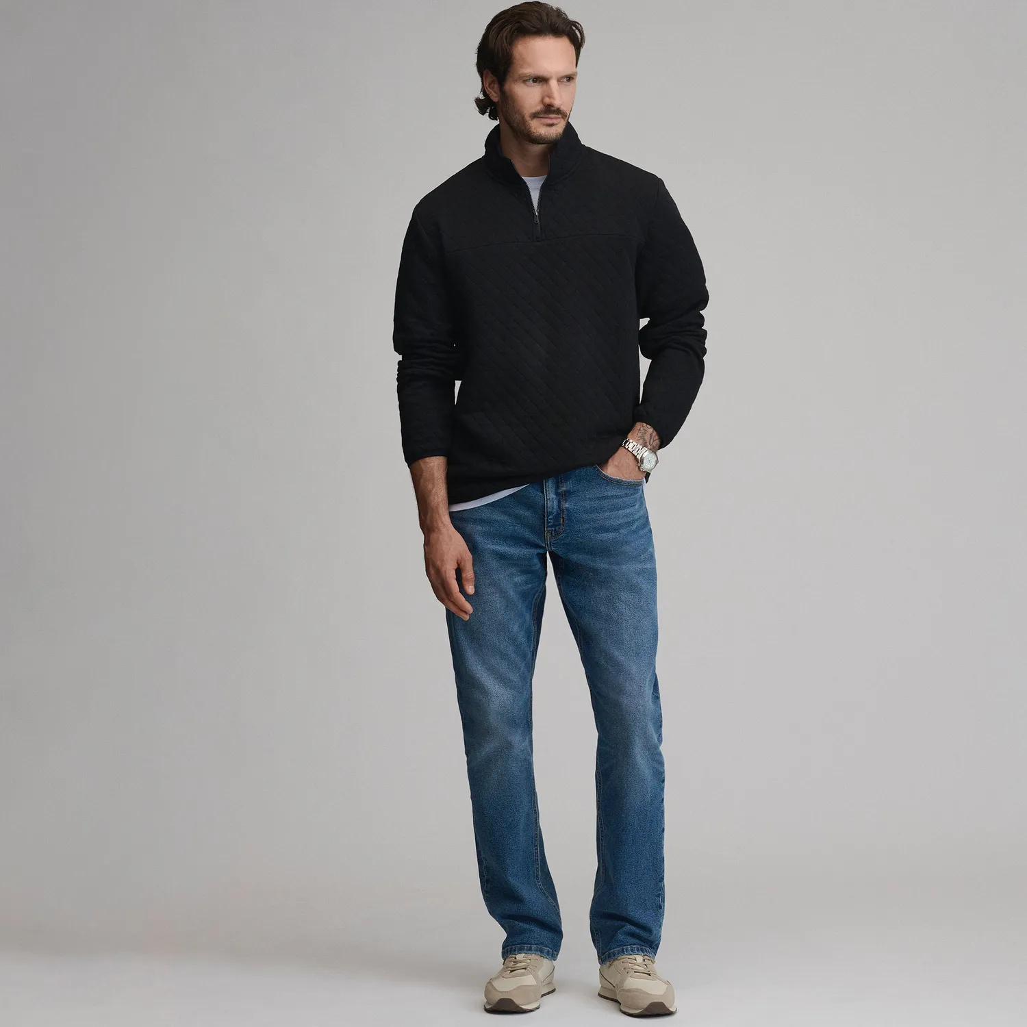 Eddie Bauer Quilted Pulover Barbati Quarter-Zip Negru
