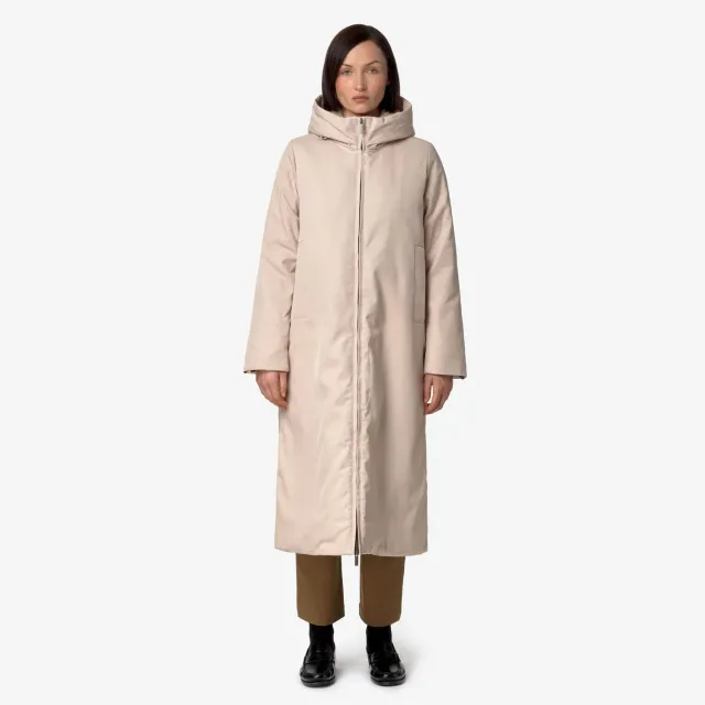 K-Way Oller Twill Fur palton lung roz căptușeală groasă