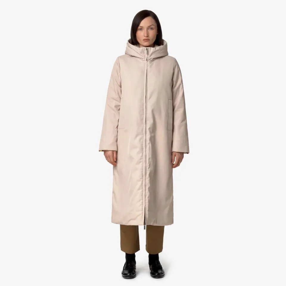 K-Way Oller Twill Fur palton lung roz căptușeală groasă
