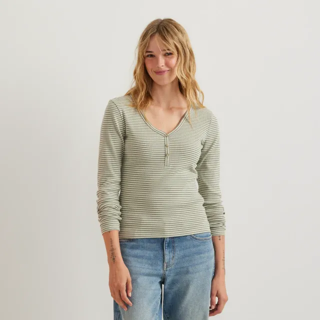 Eddie Bauer Long-Sleeve Ribbed Henley T-Shirt bluza Dusty Lavendar