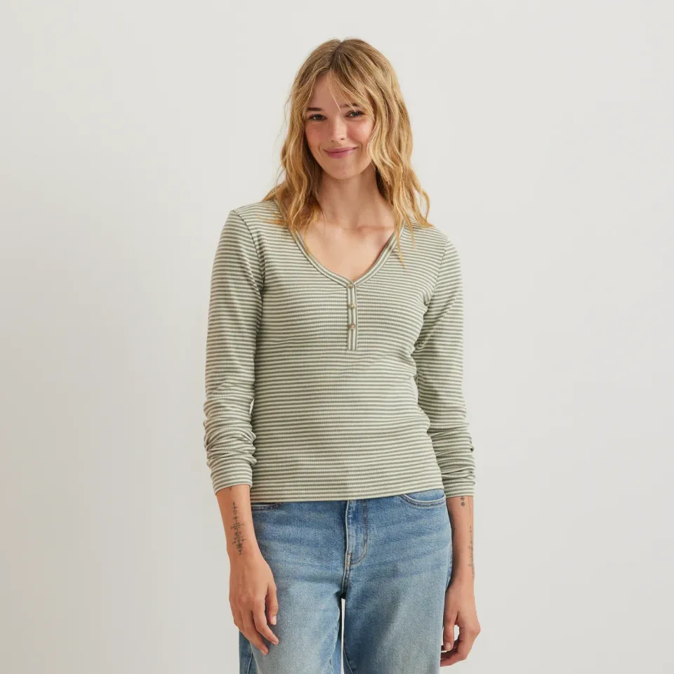 Eddie Bauer Long-Sleeve Ribbed Henley T-Shirt bluza Dusty Lavendar
