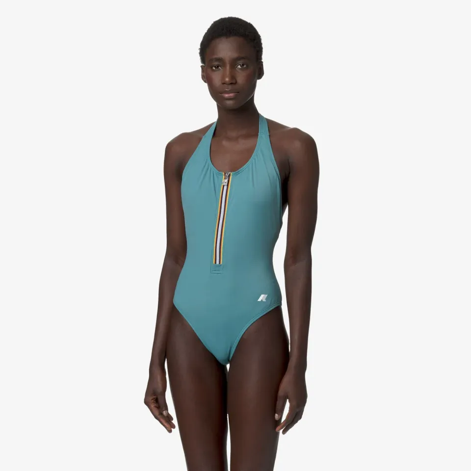 K-Way Sylvie Beach costum de baie intreg verde-albastru cu fermoar