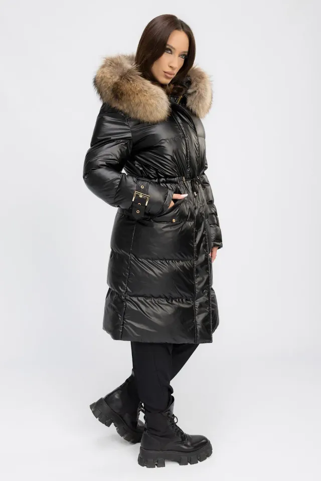 Mareus Obsidian Black 457 geacă parka damă blană raton