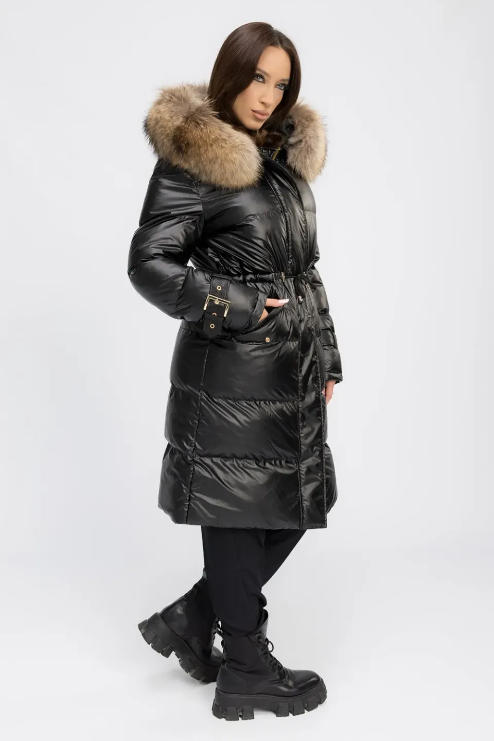 Mareus Obsidian Black 457 geacă parka damă blană raton