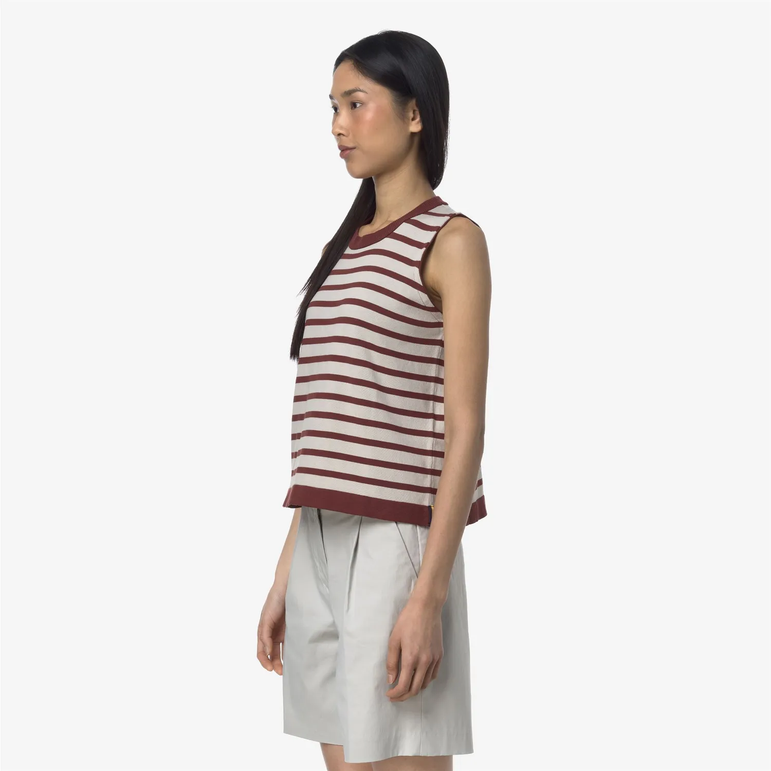 K-Way Geri Stripes vesta dama bej bumbac dungi