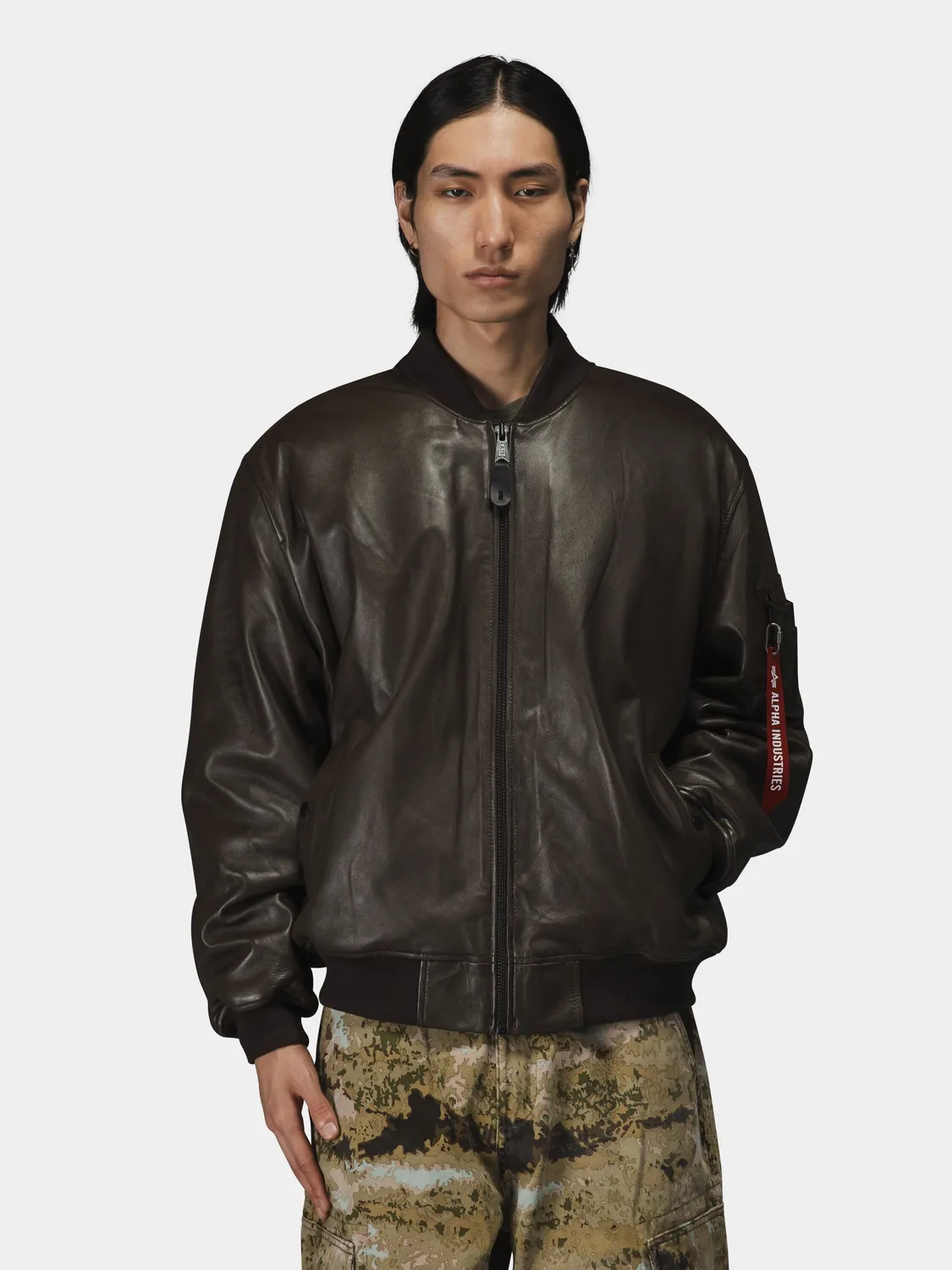 Alpha Industries MA-1 Leather Bomber geacă espresso piele napa