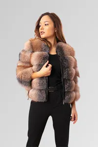 Mareus Haină blană vulpe 259 Brown Frost transformabilă