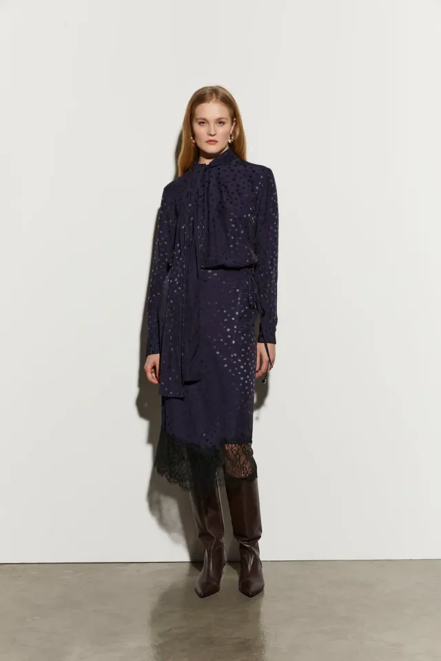 Isabelle Blanche Skirt fustă midi albastră buline satin