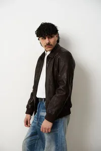Mareus 615 geaca piele barbati cognac croc bomber