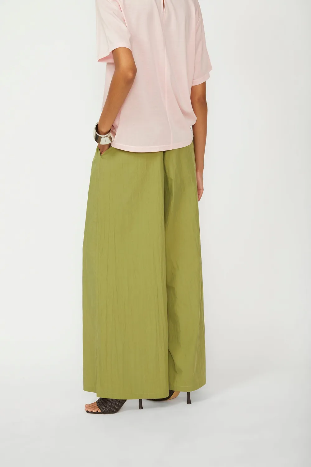 Isabelle Blanche pantaloni lungi verde tropical talie elastica