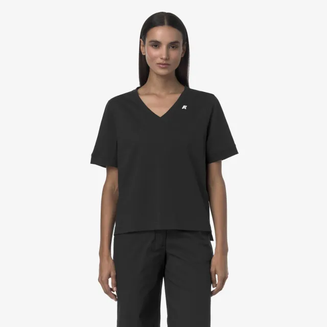 K-Way Leda tricou negru dama bumbac cu decolteu V