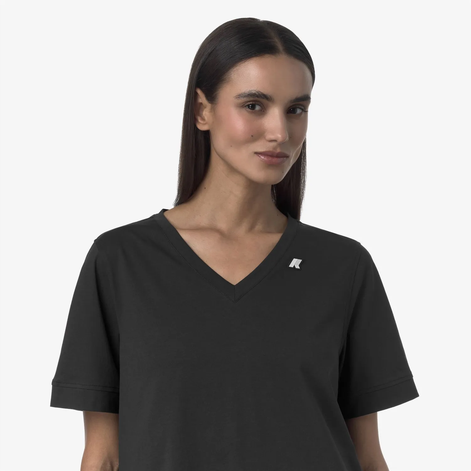 K-Way Leda tricou negru dama bumbac cu decolteu V
