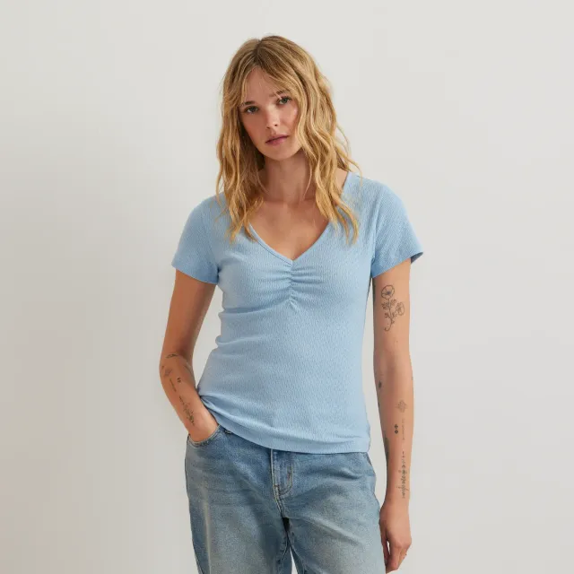Eddie Bauer Pointelle Dobby camasa dama albastra vaporoasa