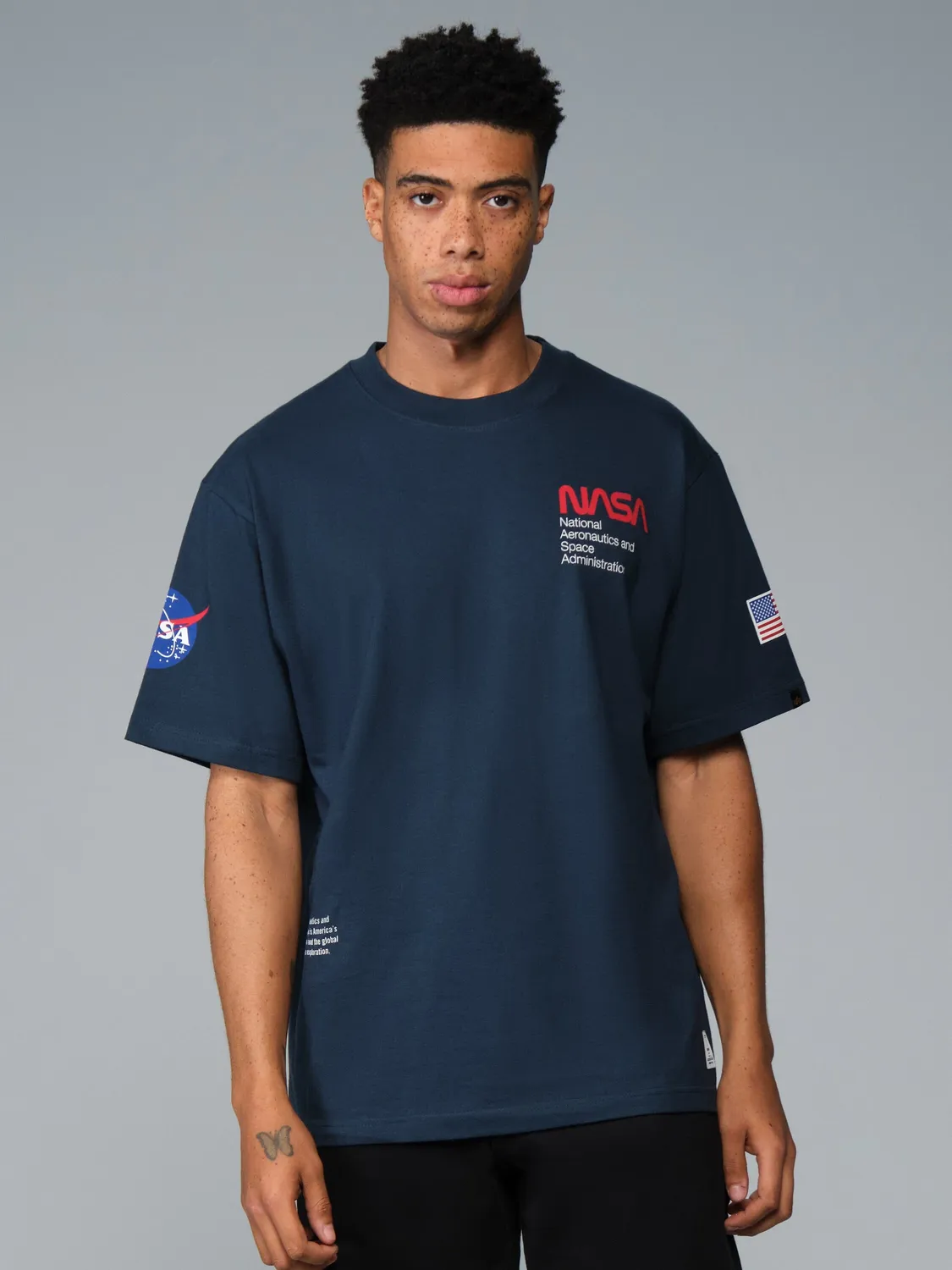 Alpha Industries NASA Worm Logo tricou negru bumbac