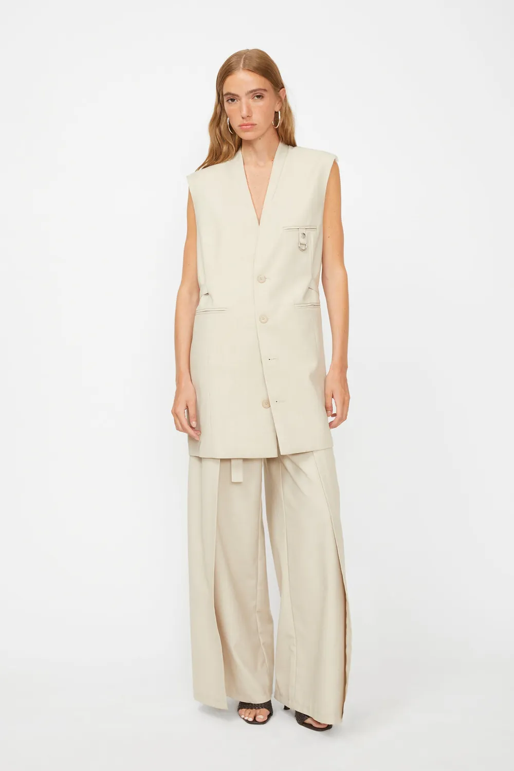 Isabelle Blanche rochie tip taior Taupe poliester