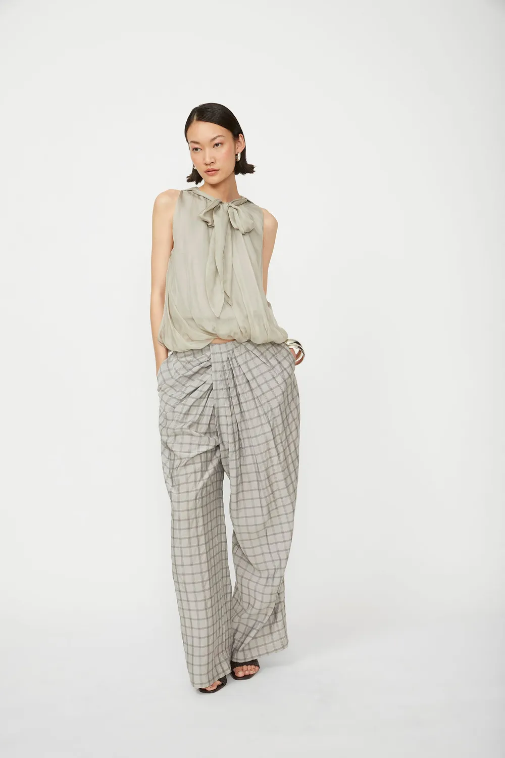 Isabelle Blanche pantaloni carouri ciment