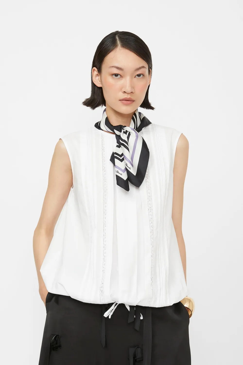 Isabelle Blanche bluza alba bumbac fara maneci dantela