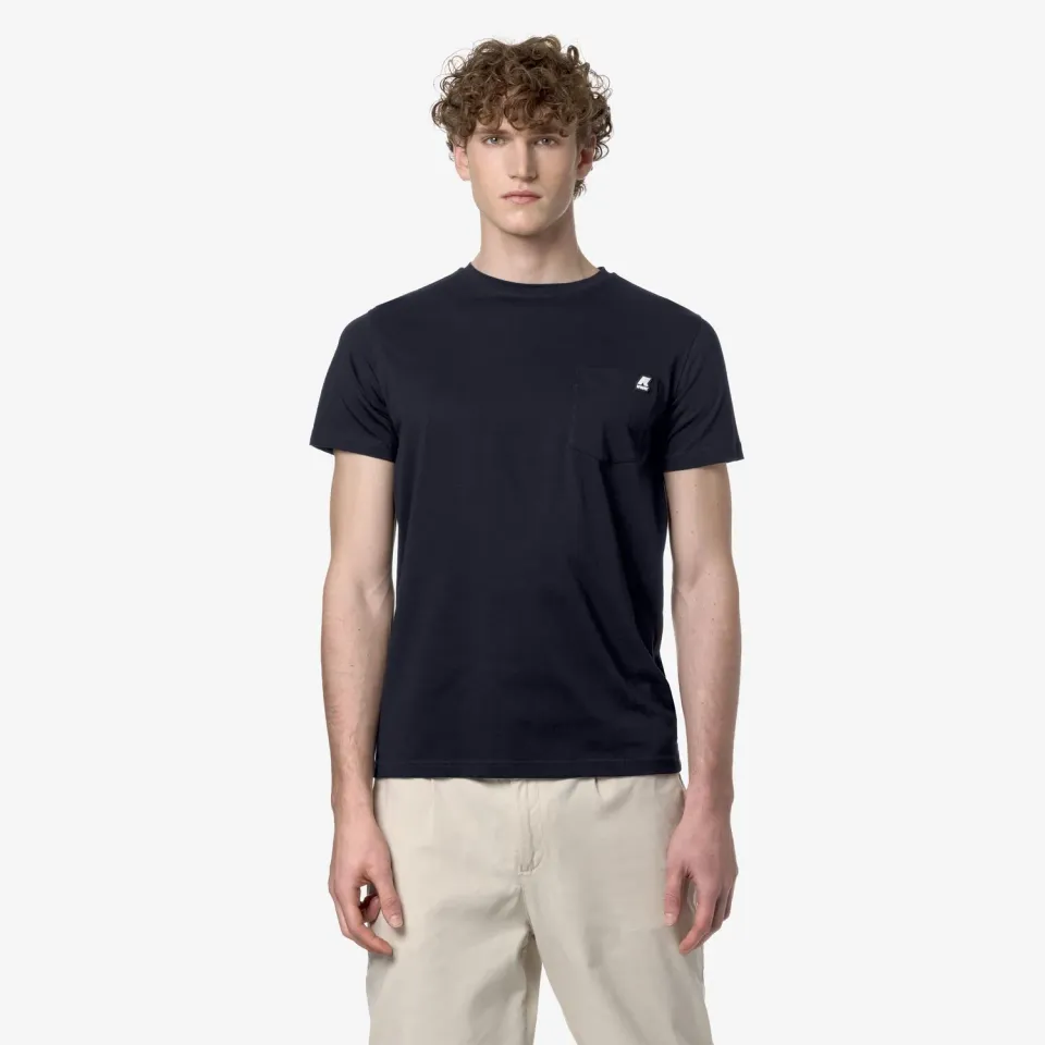 K-Way Sigur tricou barbati albastru slim cu buzunar