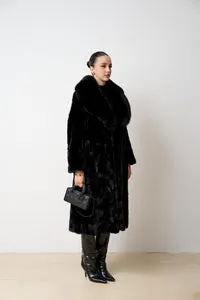 Mareus 596 haină blană vizon neagră Jet Black cu vulpe