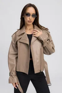 Mareus 444 geaca piele naturala cappuccino oversized 55 cm