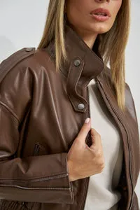 Mareus 662 geaca piele dama crop cocoa brown