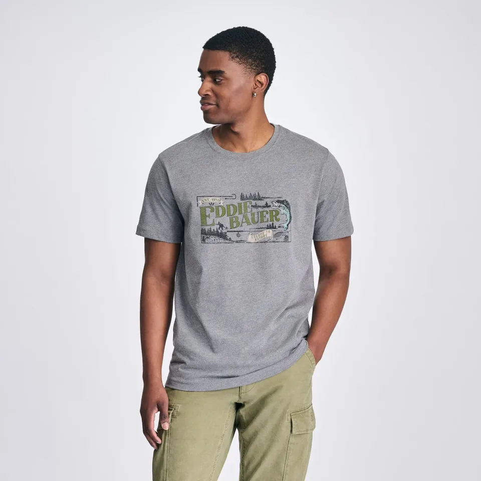 Eddie Bauer Graphic Nature tricou Med Htr Gray bumbac moale
