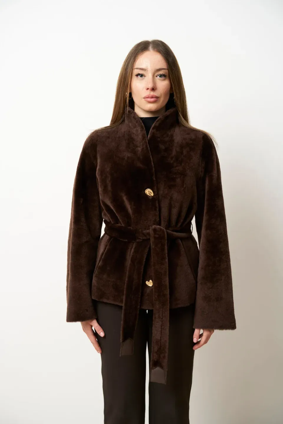 Mareus 659 palton merino damă ciocolatiu cald