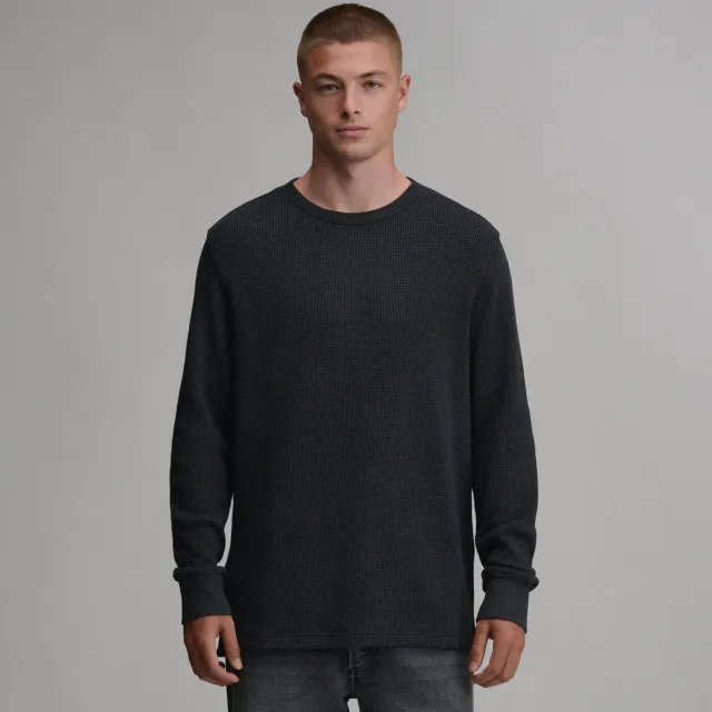 Eddie Bauer Plaited Waffle Thermal Crew bluză Whistle Blue călduroasă