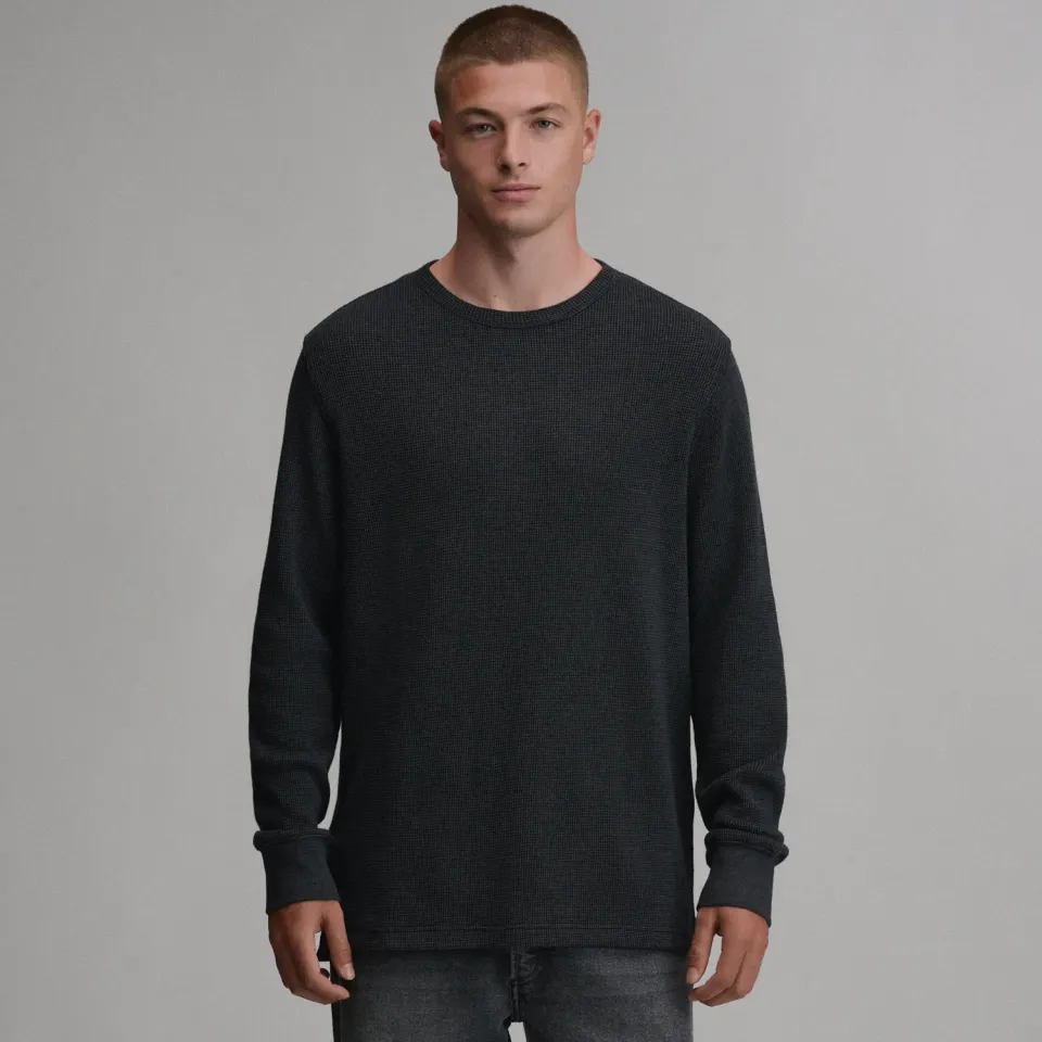 Eddie Bauer Plaited Waffle Thermal Crew bluză Whistle Blue călduroasă