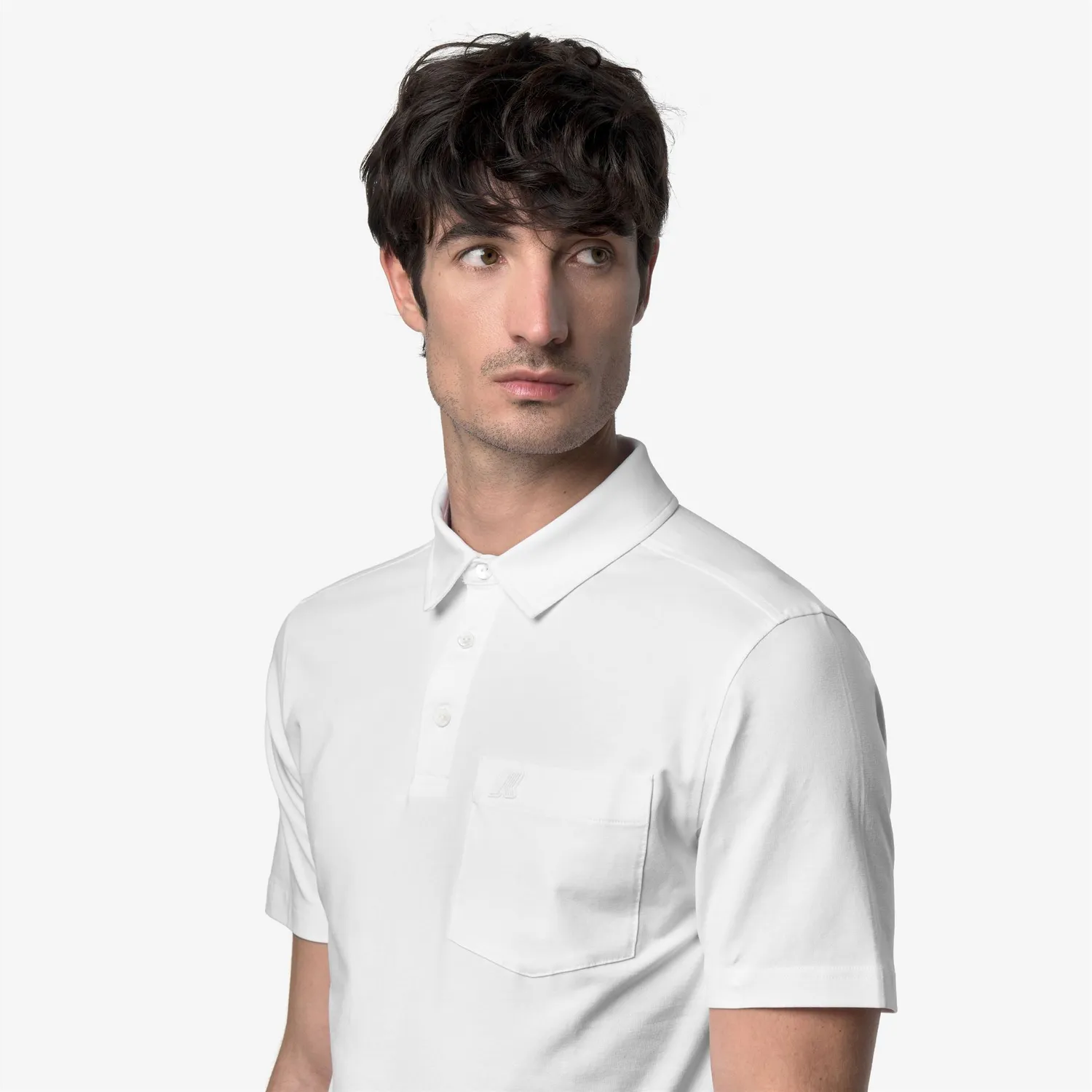 K-Way Vanoine polo barbati alb slim din jerseu stretch