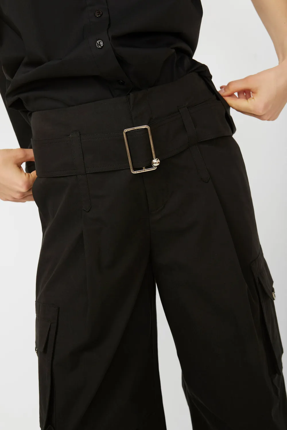 Isabelle Blanche pantaloni negri bumbac cu cordon