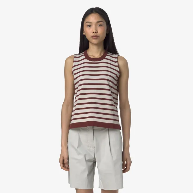 K-Way Geri Stripes vesta dama bej bumbac dungi