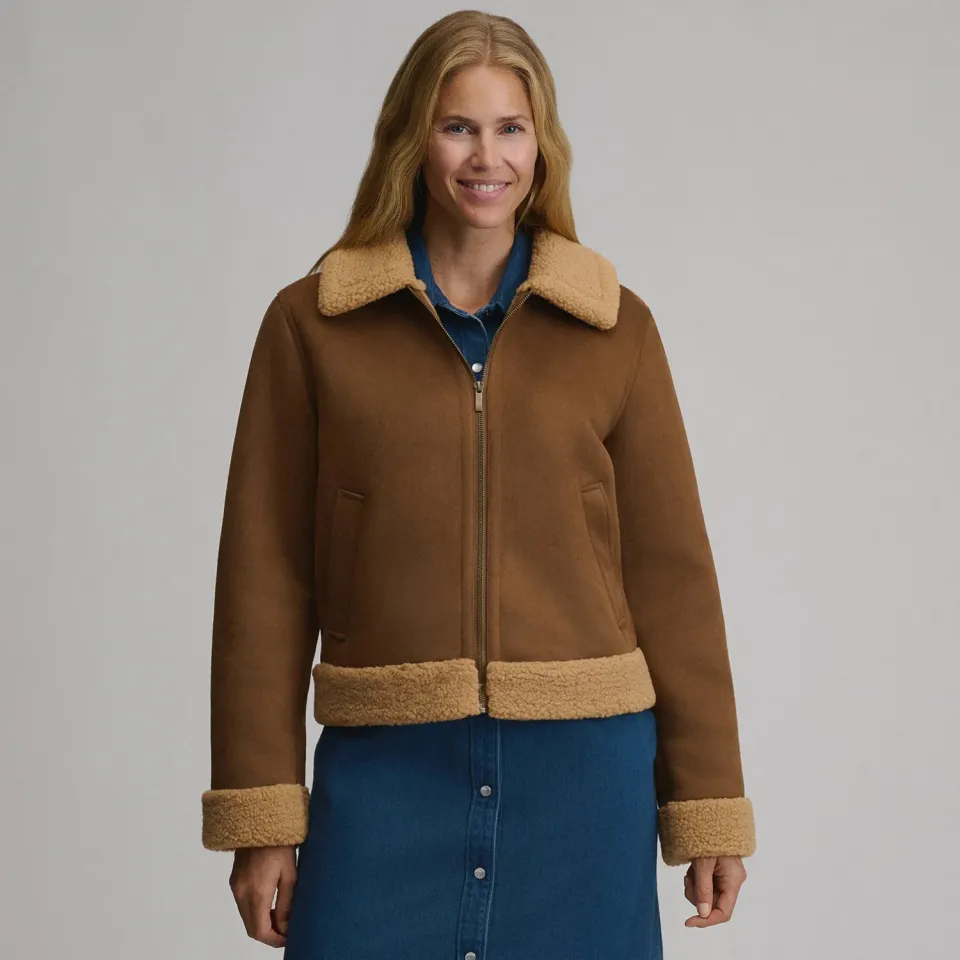 Eddie Bauer Faux Shearling geaca dama camel calduroasa